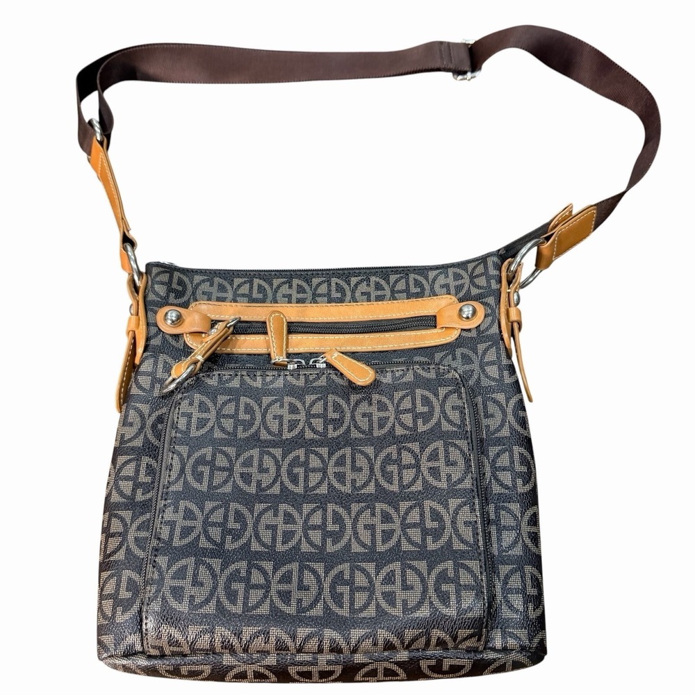 Giani Bernini Monogram Crossbody Bag Brown Logo Print‎ Adjustable Strap